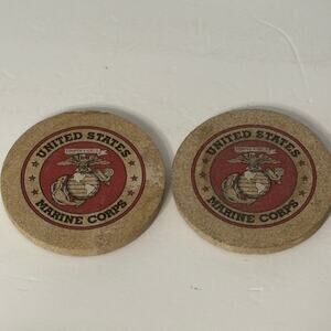 USMC Stone Drink Coasters Set of Two Marine Corps Military Memorabilia